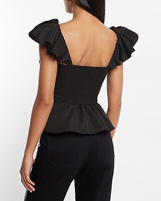Sweetheart Neckline Flutter Sleeve Peplum Ruffle Top