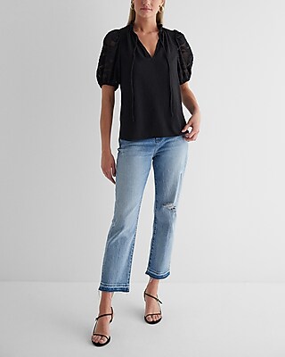 トップス SHEER CARDBOARD PUFF SHOULDER TOP Amazon.com: Segreto Women's Puff Ruffle Sleeve Crop Tops