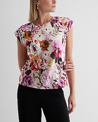 Satin Floral Crew Neck Gramercy Tee | Express