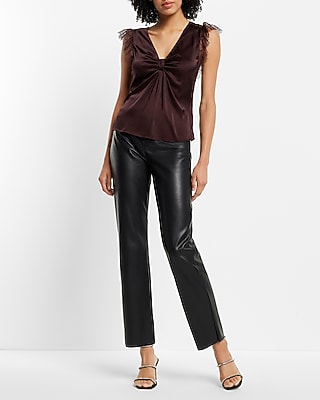 Satin V-Neck Flutter Lace Sleeve Knot Gramercy Top