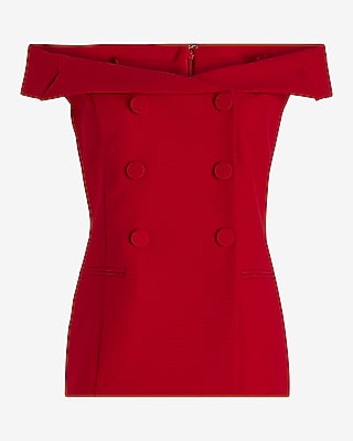 Off The Shoulder Faux Double Breasted Top