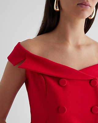 Off The Shoulder Faux Double Breasted Top