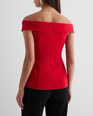 Off The Shoulder Faux Double Breasted Top