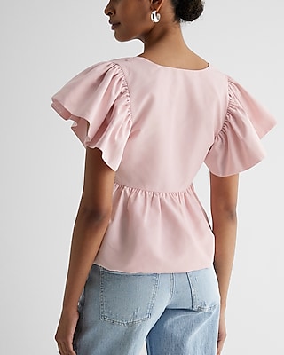 Square Neck Flutter Sleeve Peplum Babydoll Top