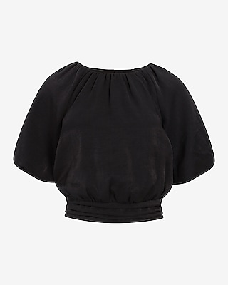 Gathered Neck Puff Sleeve Banded Bottom Top