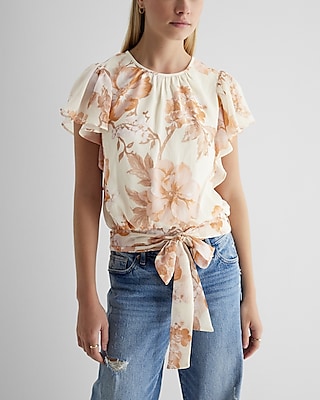 Aurora Flutter Fly Sleeve Silk Top w/ Band Bottom - Jeans - Tees By Tina