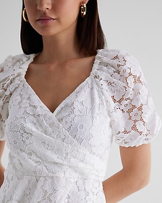 Lace Puff Sleeve Asymmetrical Peplum Top | Express
