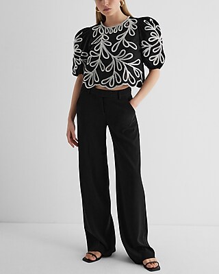 Eyelet Crew Neck Puff Sleeve Top