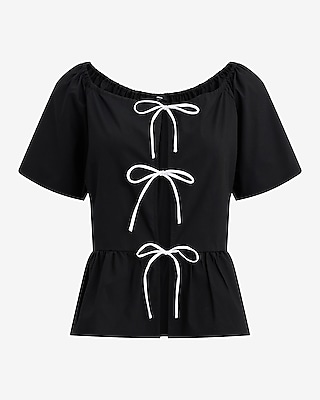 Short Sleeve Tie Front Peplum Top
