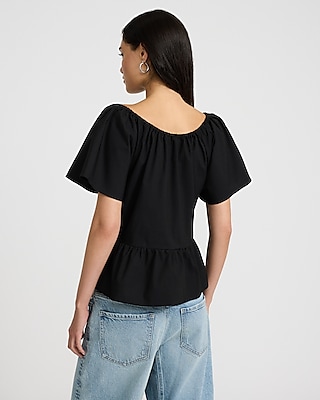Short Sleeve Tie Front Peplum Top