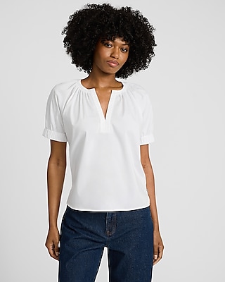 V-neck Short Sleeve Ruched Top