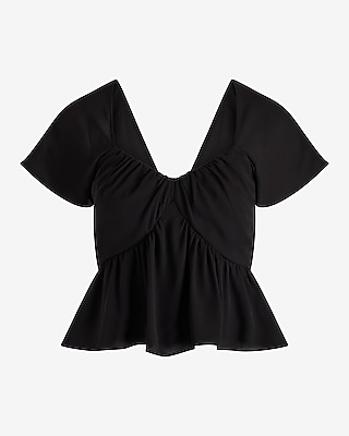 Sweetheart Neckline Peplum Flutter Sleeve Cropped Top