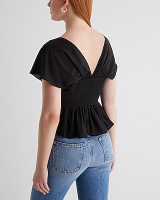 Sweetheart Neckline Peplum Flutter Sleeve Cropped Top