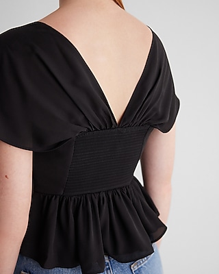 Sweetheart Neckline Peplum Flutter Sleeve Cropped Top