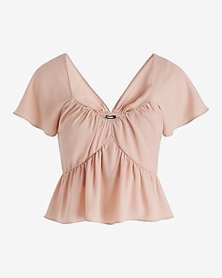 Sweetheart Neckline Peplum Flutter Sleeve Cropped Top