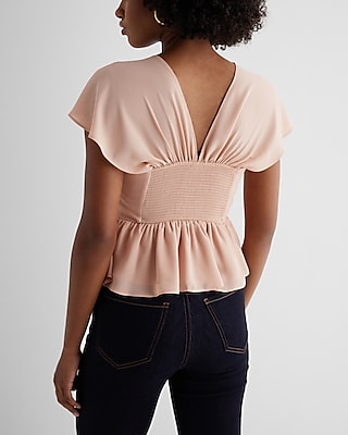 Sweetheart Neckline Peplum Flutter Sleeve Cropped Top