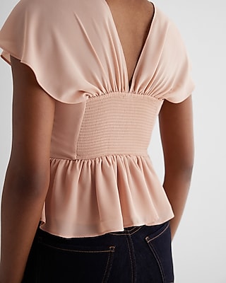 Sweetheart Neckline Peplum Flutter Sleeve Cropped Top