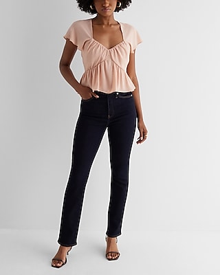 Sweetheart Neckline Peplum Flutter Sleeve Cropped Top