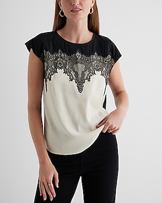 Satin Crew Neck Lace Front Gramercy Tee
