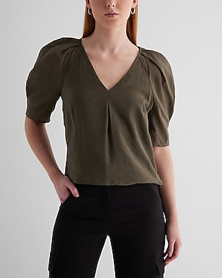 puff sleeve v neck top