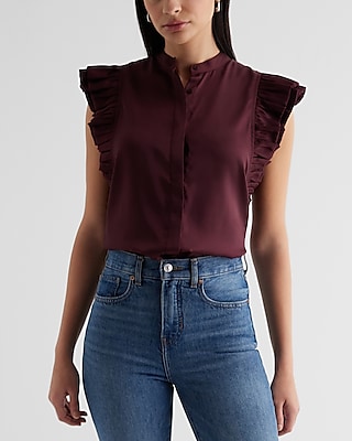 Faux Leather Flutter Sleeve Button Up Gramercy Tee | Express