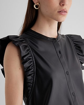 Faux Leather Flutter Sleeve Button Up Gramercy Shirt
