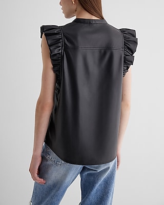 Faux Leather Flutter Sleeve Button Up Gramercy Shirt