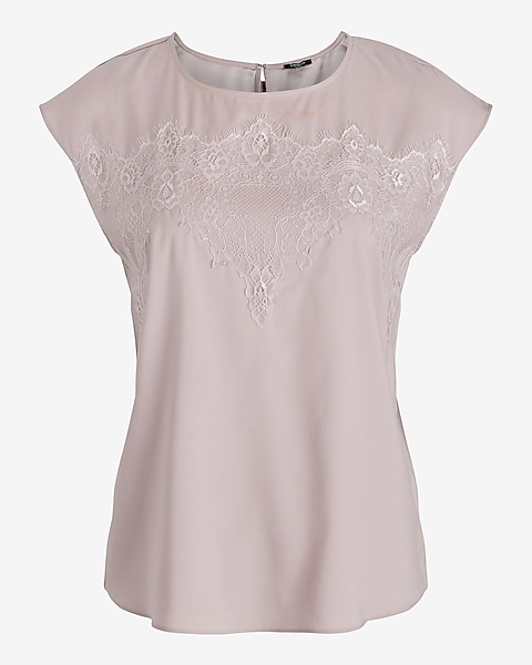 Satin Crew Neck Lace Front Gramercy Tee | Express