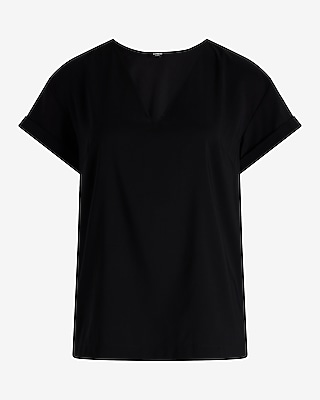 Satin V-Neck Short Cuff Sleeve Gramercy Tee