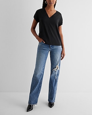 Satin V-Neck Short Cuff Sleeve Gramercy Tee