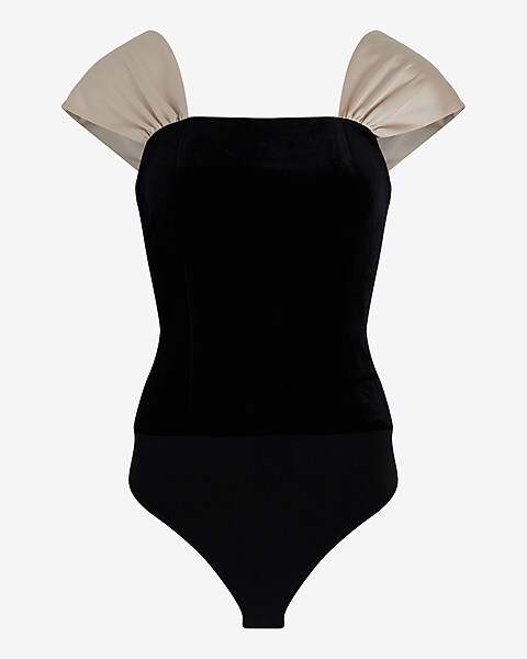 Non-wired Tulle Bodysuit with Velvet Bow Tie Print Chic Line