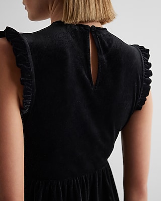 Velvet Crew Neck Lace Embroidered Peplum Top