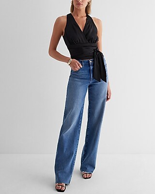 V-Neck Pleated Tie Waist Tank