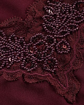 Satin Beaded Lace Trim V-neck Downtown Cami | Express