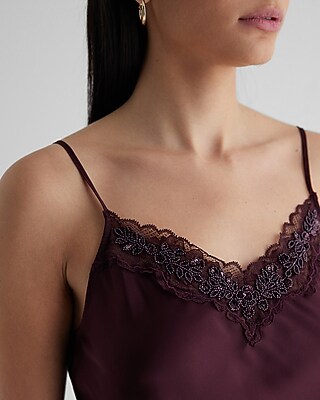 Satin Beaded Lace Trim V-neck Downtown Cami | Express