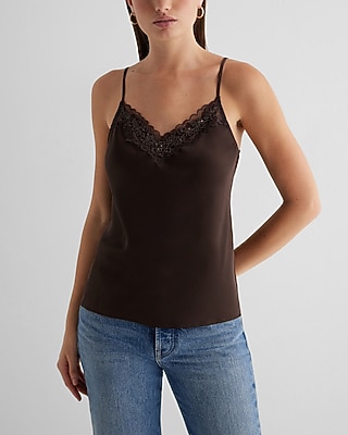 Satin Beaded Lace Trim V-neck Downtown Cami