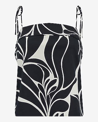 Poplin Floral Square Neck Tie Strap Cami