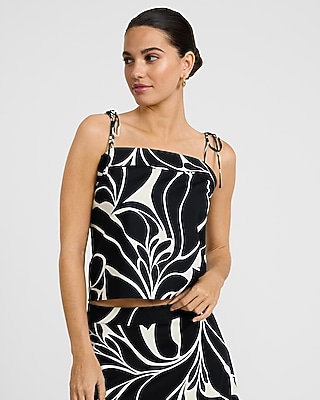 Poplin Floral Square Neck Tie Strap Cami