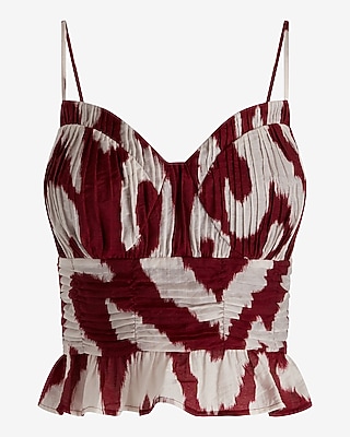 PLEATED PEPLUM CROPPED TANK PRINT BROWN 9709489:PRINT-BROWN:S