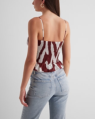PLEATED PEPLUM CROPPED TANK PRINT BROWN 9709489:PRINT-BROWN:S