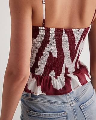 PLEATED PEPLUM CROPPED TANK PRINT BROWN 9709489:PRINT-BROWN:S