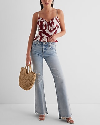 PLEATED PEPLUM CROPPED TANK PRINT BROWN 9709489:PRINT-BROWN:S