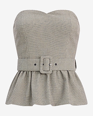 Mini Houndstooth Strapless Sweetheart Belted Peplum Tube Top