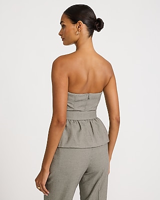 Mini Houndstooth Strapless Sweetheart Belted Peplum Tube Top