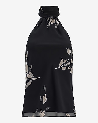 Floral Chiffon Tie Halter Neck Top