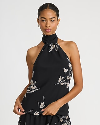 Floral Chiffon Tie Halter Neck Top