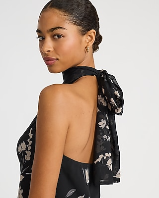 Floral Chiffon Tie Halter Neck Top