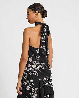 Floral Chiffon Tie Halter Neck Top