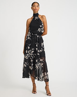 Floral Chiffon Tie Halter Neck Top