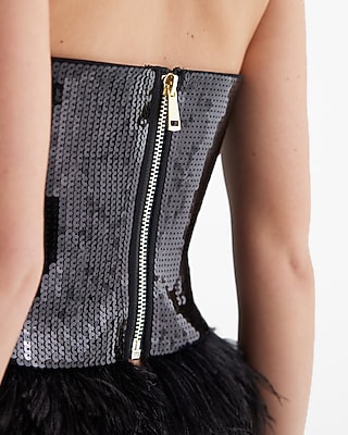 Sequin Strapless Feather Hem Tube Top